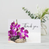 Lila Orchidee mit weißem Hintergrund Dankeskarte (Stehend Vorderseite)
