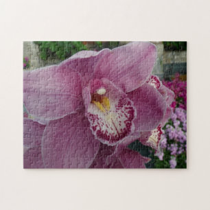Lila Orchidee und Gartenfarben Puzzle
