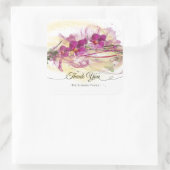 Lila Orchideen, Abstrakte Kunstkalligraphie Quadratischer Aufkleber (Tasche)