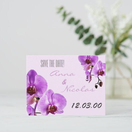 Lila Orchideen Ankündigungspostkarte (Stehend Vorderseite)