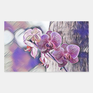 Lila Orchideen-Blume auf einem Holzgeländer Rechteckiger Aufkleber