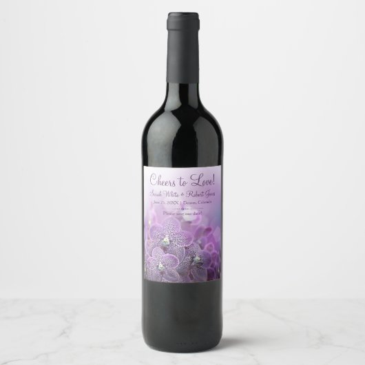 Lila Orchideen Blume Hochzeit speichern Sie das Da Weinetikett (Vorderseite)