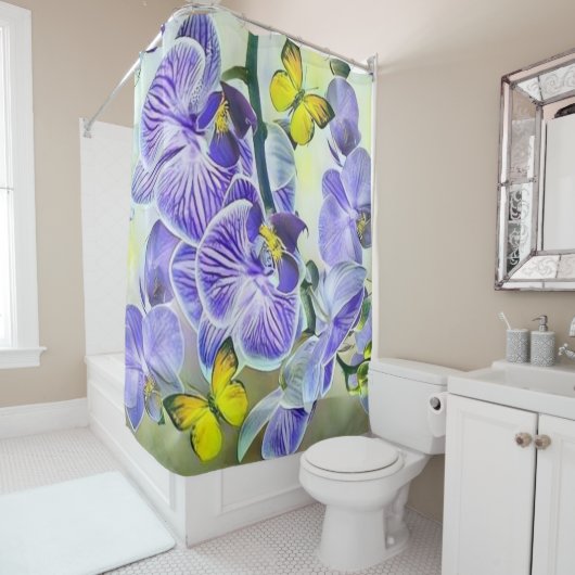 Lila Orchideen-Blume Schmetterling-Aquarell Duschvorhang (Beispiel)