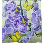 Lila Orchideen-Blume Schmetterling-Aquarell Duschvorhang (Vorderseite)