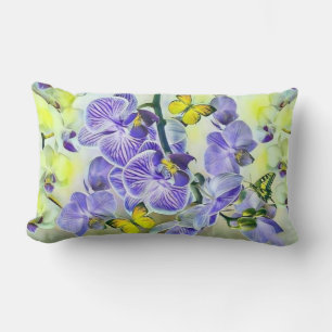 Lila Orchideen-Blume Schmetterling-Aquarell Lendenkissen