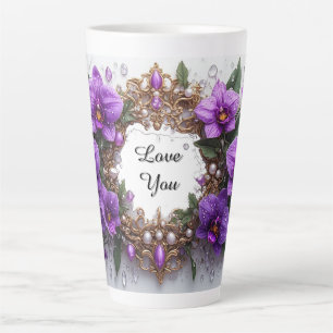 Lila Orchideen-Blumenrahmen Milchtasse