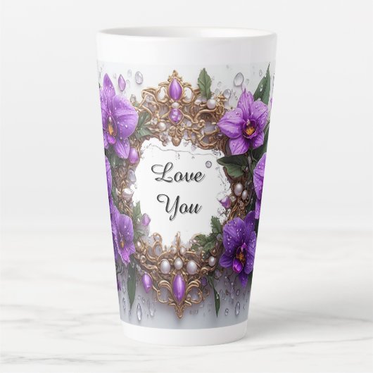Lila Orchideen-Blumenrahmen Milchtasse (Vorderseite)