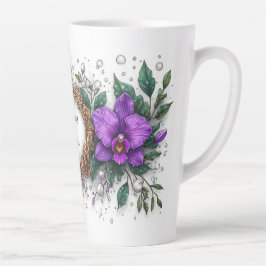 Lila Orchideen-Blumenrahmen Milchtasse