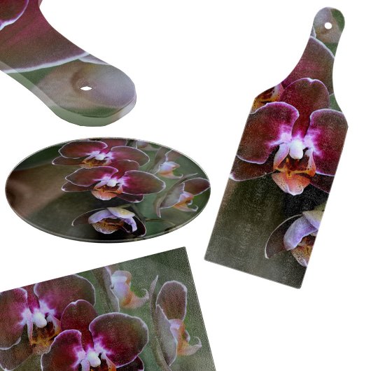 Lila Orchideen Botanisches Fotoglas Schneidebrett