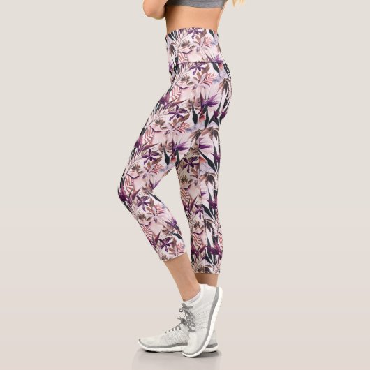 Lila Orchideen Capri Leggings (Links)
