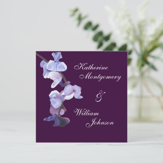 Lila Orchideen Einladung (Stehend Vorderseite)