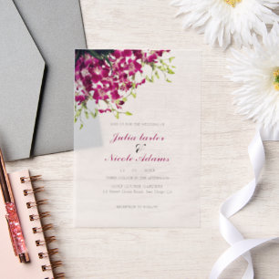 Lila Orchideen Florale Botanische Foto Hochzeit Pergament Einladungen