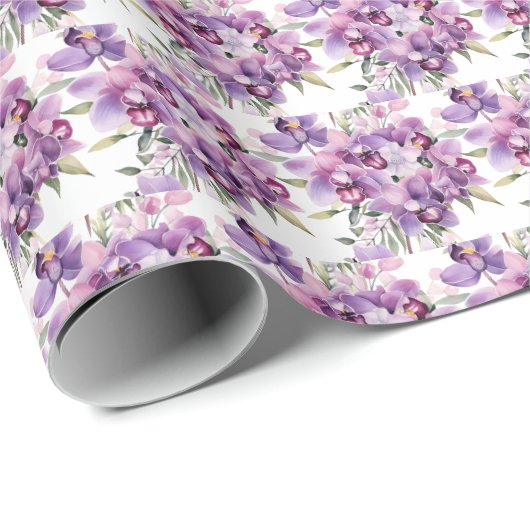 Lila Orchideen Geschenkpapier (Rolleneckpunkt)