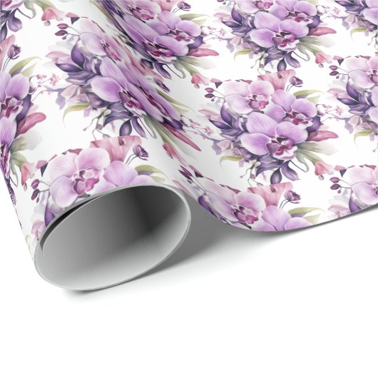 Lila Orchideen Geschenkpapier (Rolleneckpunkt)