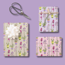 Lila Orchideen handillustrierte Geschenkpapier-Set
