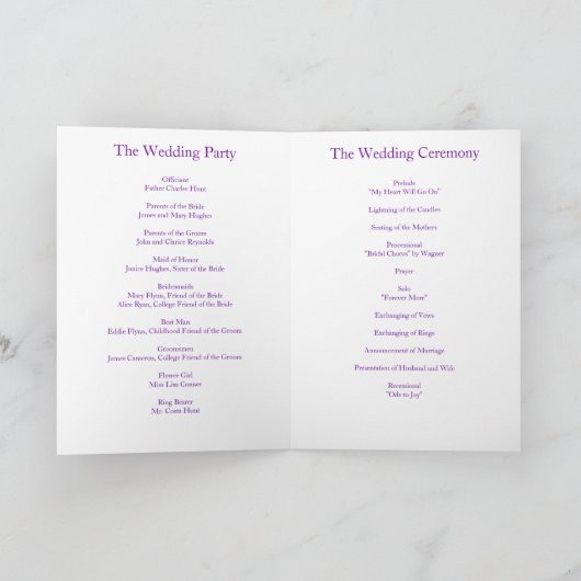 Lila Orchideen-Hochzeits-Programm-Karte Programm (Innenseite)