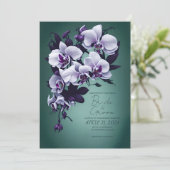 Lila Orchideen im grünen Hintergrund. Einladung (Stehend Vorderseite)