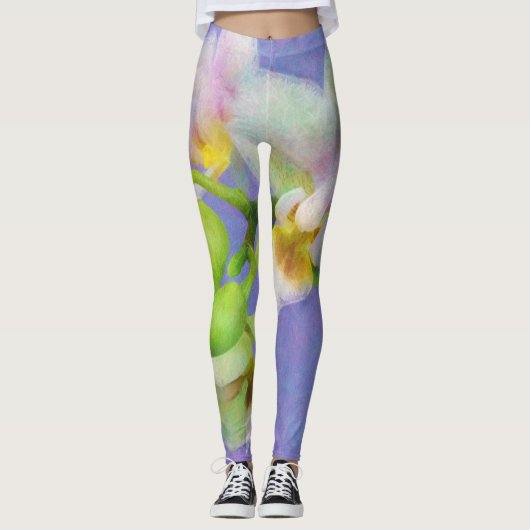 Lila Orchideen Leggings (Vorderseite)