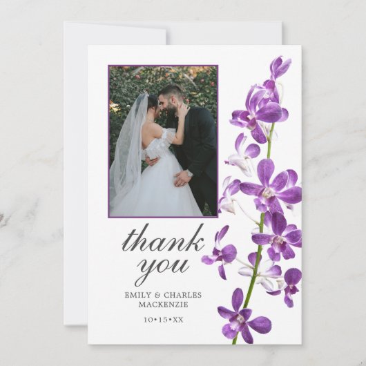 Lila Orchideen, moderne, elegante Hochzeit Danke C (Vorderseite)