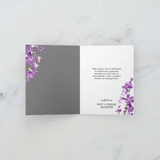 Lila Orchideen, moderne, elegante Hochzeit Danke C (Innenseite)