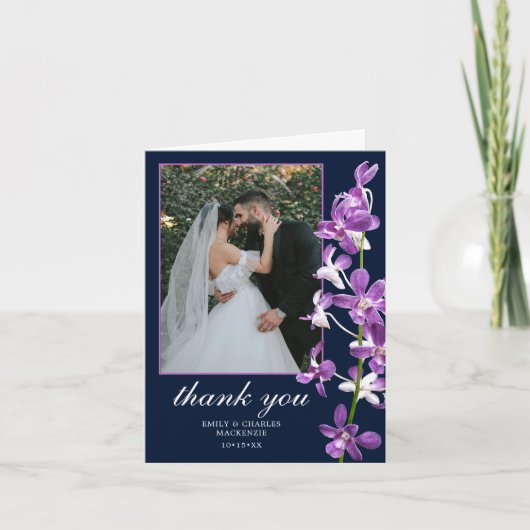 Lila Orchideen, moderne, elegante Hochzeit Danke C (Vorderseite)