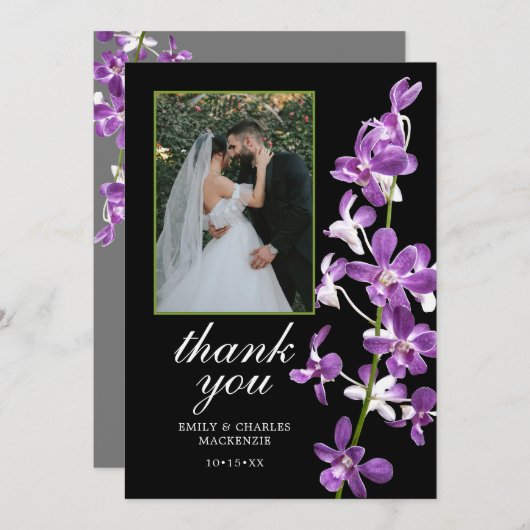Lila Orchideen, moderne, elegante Hochzeit Danke C (Vorne/Hinten)