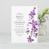 Lila Orchideen, Moderne Elegante Hochzeitseinladun Einladung (Stehend Vorderseite)