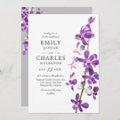 Lila Orchideen, Moderne Elegante Hochzeitseinladun Einladung (Vorne/Hinten)
