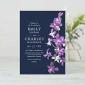 Lila Orchideen, Moderne Elegante Hochzeitseinladun Einladung (Stehend Vorderseite)