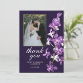 Lila Orchideen, Moderne Hochzeit Dankeskarte (Stehend Vorderseite)