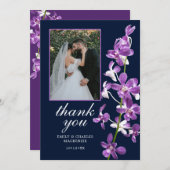 Lila Orchideen, Moderne Hochzeit Dankeskarte (Vorne/Hinten)