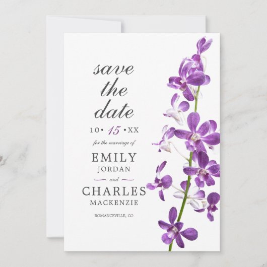 Lila Orchideen, Moderne Hochzeit Save The Date (Vorderseite)