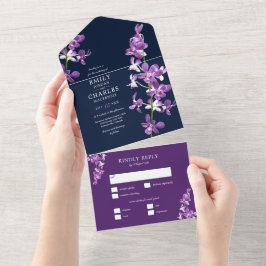 Lila Orchideen, moderne Hochzeiten All In One Einladung