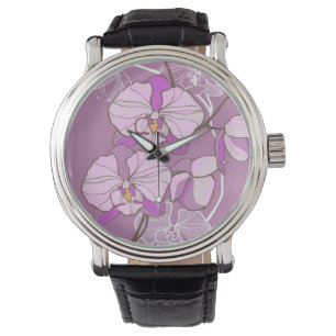 Lila Orchideen-Muster Armbanduhr