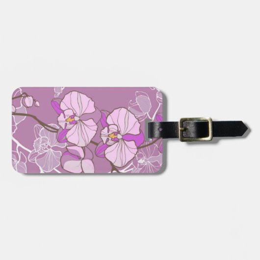 Lila Orchideen-Muster Gepäckanhänger (Vorderseite horizontal)