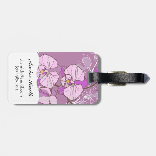 Lila Orchideen-Muster Gepäckanhänger (Rückseite horizontal)