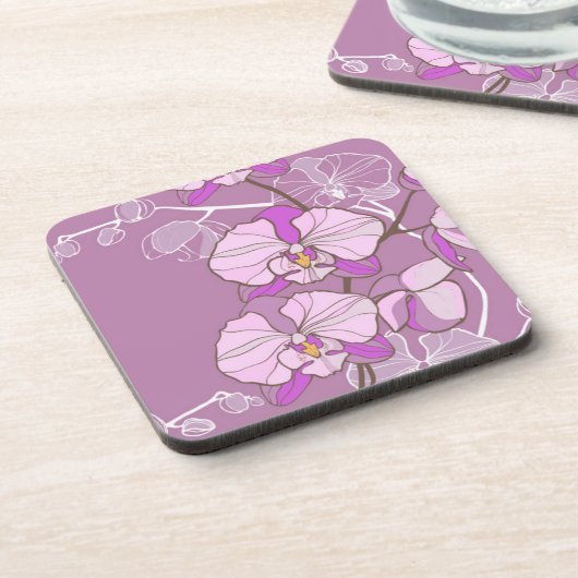 Lila Orchideen-Muster Getränkeuntersetzer (Linke Seite)