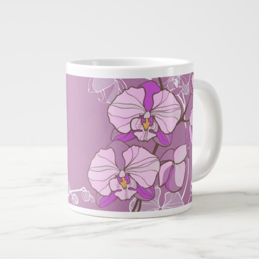 Lila Orchideen-Muster Jumbo-Tasse (Vorderseite Rechts)