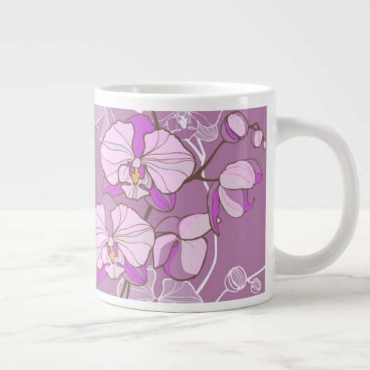 Lila Orchideen-Muster Jumbo-Tasse (Rechts)