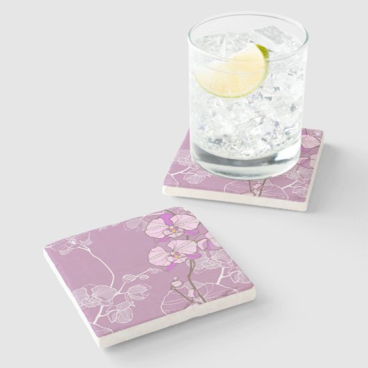 Lila Orchideen-Muster Steinuntersetzer (Seitenansicht)