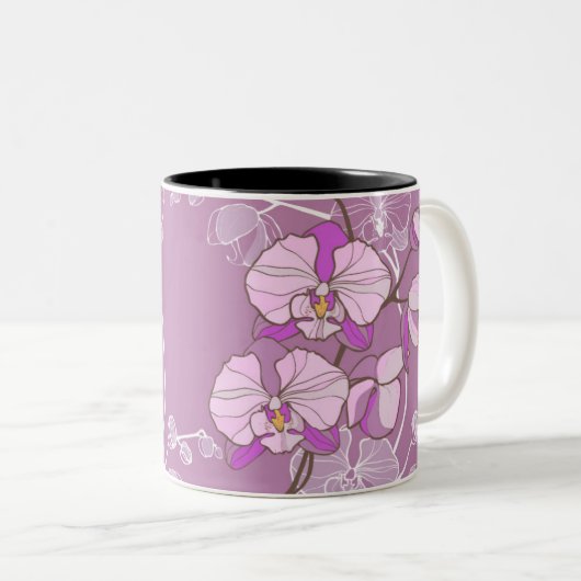 Lila Orchideen-Muster Zweifarbige Tasse (VorderseiteRechts)