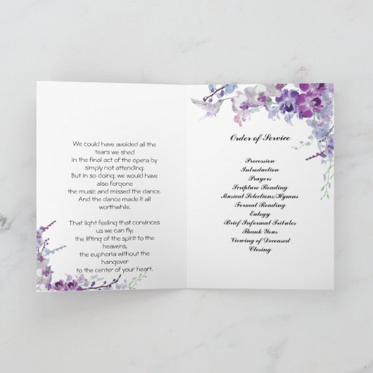 Lila Orchideen u. Kolibri-Begräbnis-Programm Programm (Innenseite)