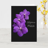 Lila Orchideen zum griechischen Namenstag Karte (Gelbe Blume)