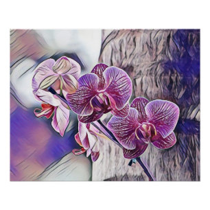 Lila Orchideenblüte auf einem Holzstamm-Gemälde Poster