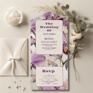 Lila Orchideenhochzeit All In One Einladung