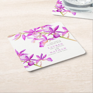 Lila Orchideenhochzeit Blume Aquarell Rechteckiger Pappuntersetzer