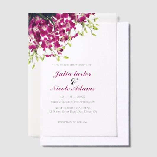 Lila Orchideenhochzeit Botanisches Foto Pergament Einladungen (Versetzt)