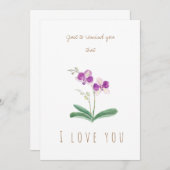 lila Orchideenkarte mit Aquarellfarben-Blume Einladung (Vorne/Hinten)