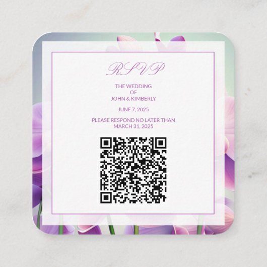 Lila Orchids Blumenhochzeit QR-Code Begleitkarte (Rückseite)