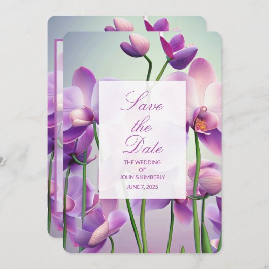 Lila Orchids Blumenhochzeit Speichern Sie die Datu Save The Date (Vorne/Hinten)